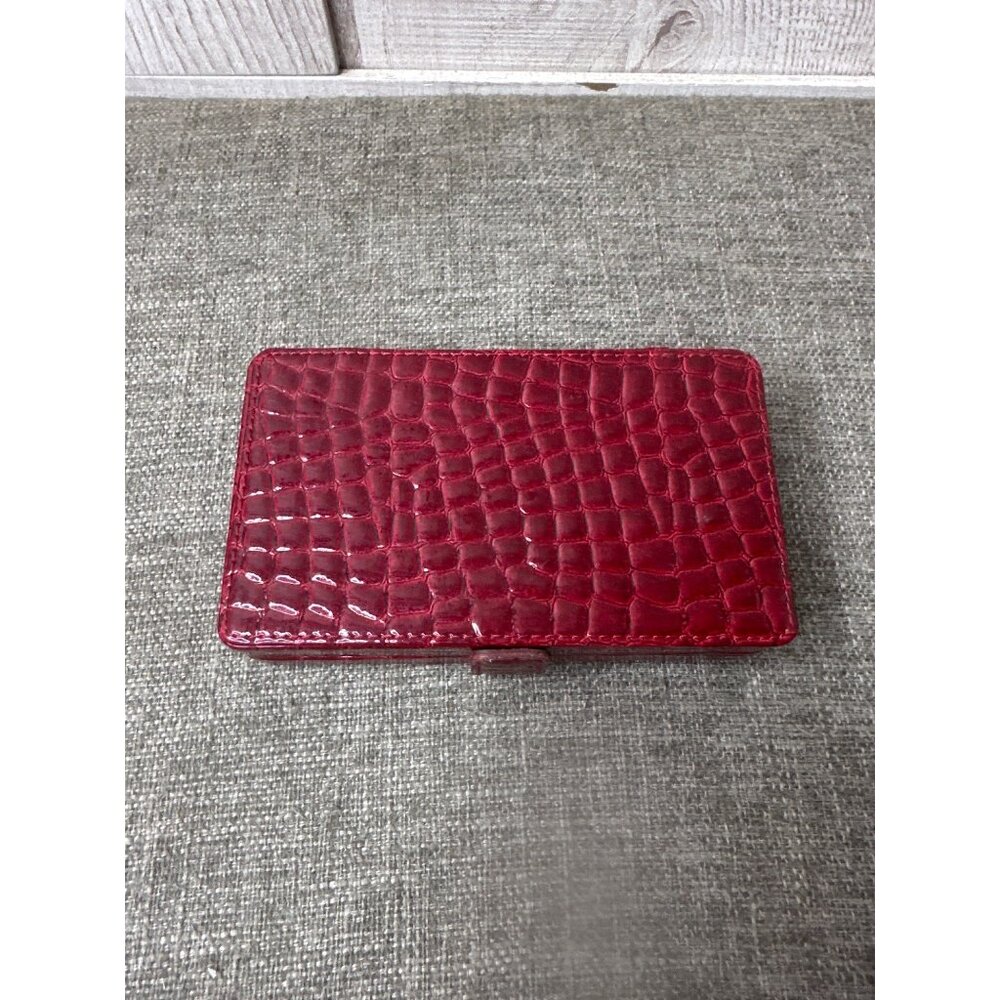 Liz Claiborne Red Croc Embossed Jewelry Box w/ E Initial Necklace & Earring Set - Picture 5 of 6